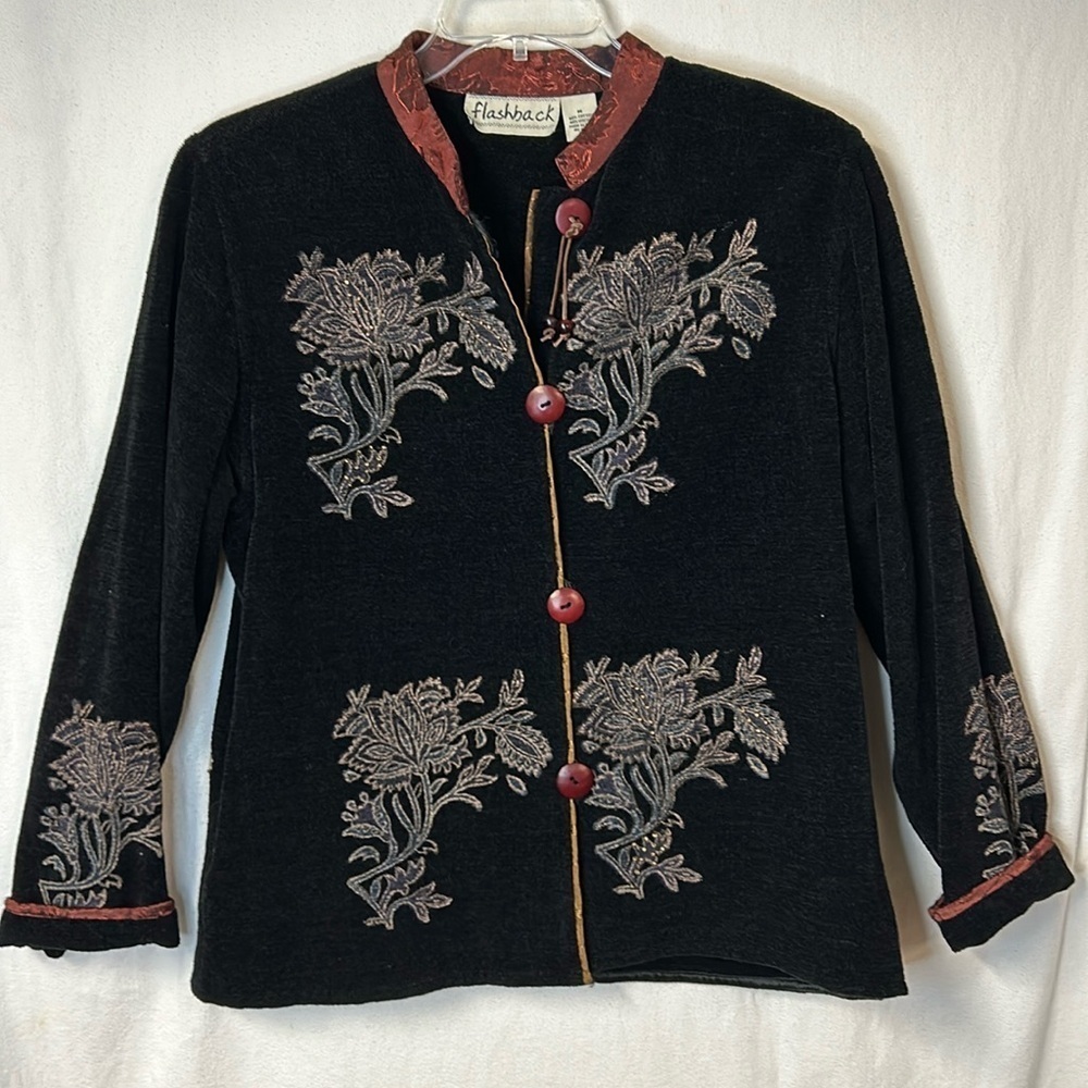 Flashback Women’s Vintage Jacket Size M Black with Embellished Details Buttons